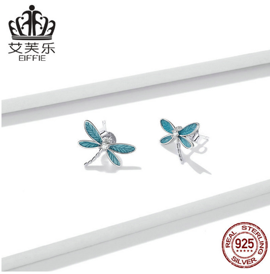 Blue Dragonfly Earrings in Sterling Silver