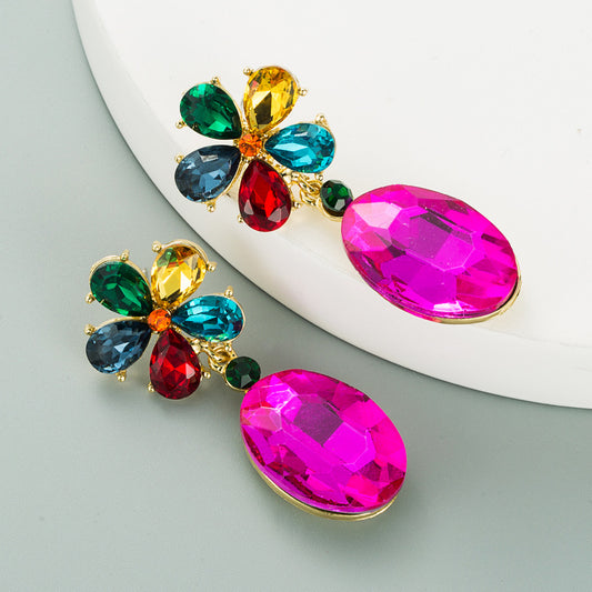 Flower Rhinestone & Glass inlay Earrings
