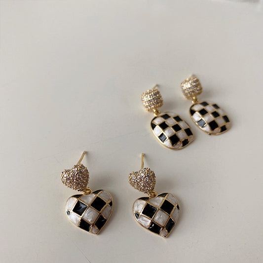 Checkerboard Heart or Square Earrings