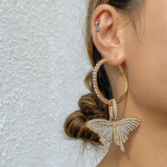Retro Rhinestone Butterfly Earrings