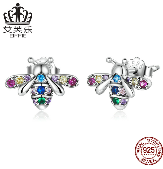 Multi Color Crystal Bee Earrings