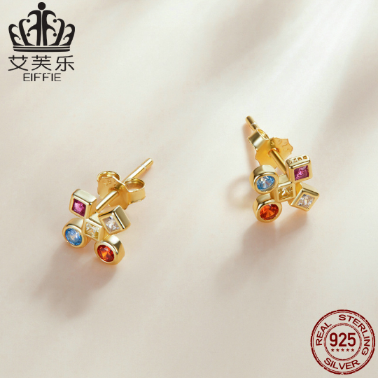 Multi-Color Jewel Cross Earrings