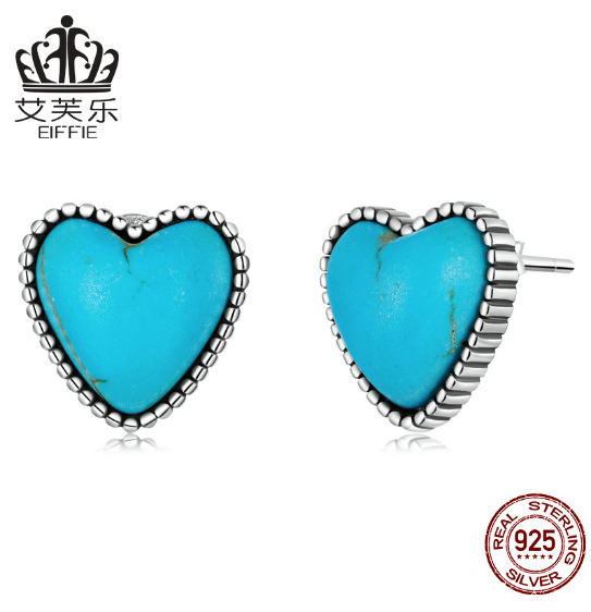 Turquoise Heart Earrings in Sterling Silver