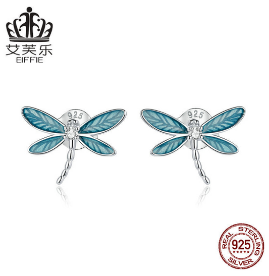 Blue Dragonfly Earrings in Sterling Silver