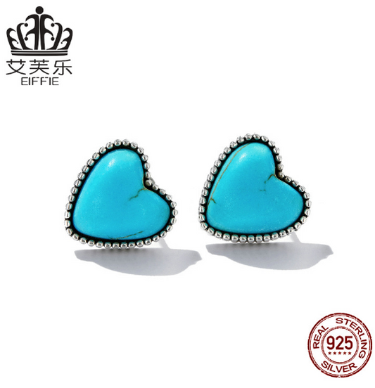 Turquoise Heart Earrings in Sterling Silver