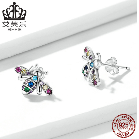 Multi Color Crystal Bee Earrings