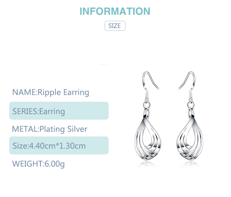 Sterling Silver Twist Wave Water Drop Earrings