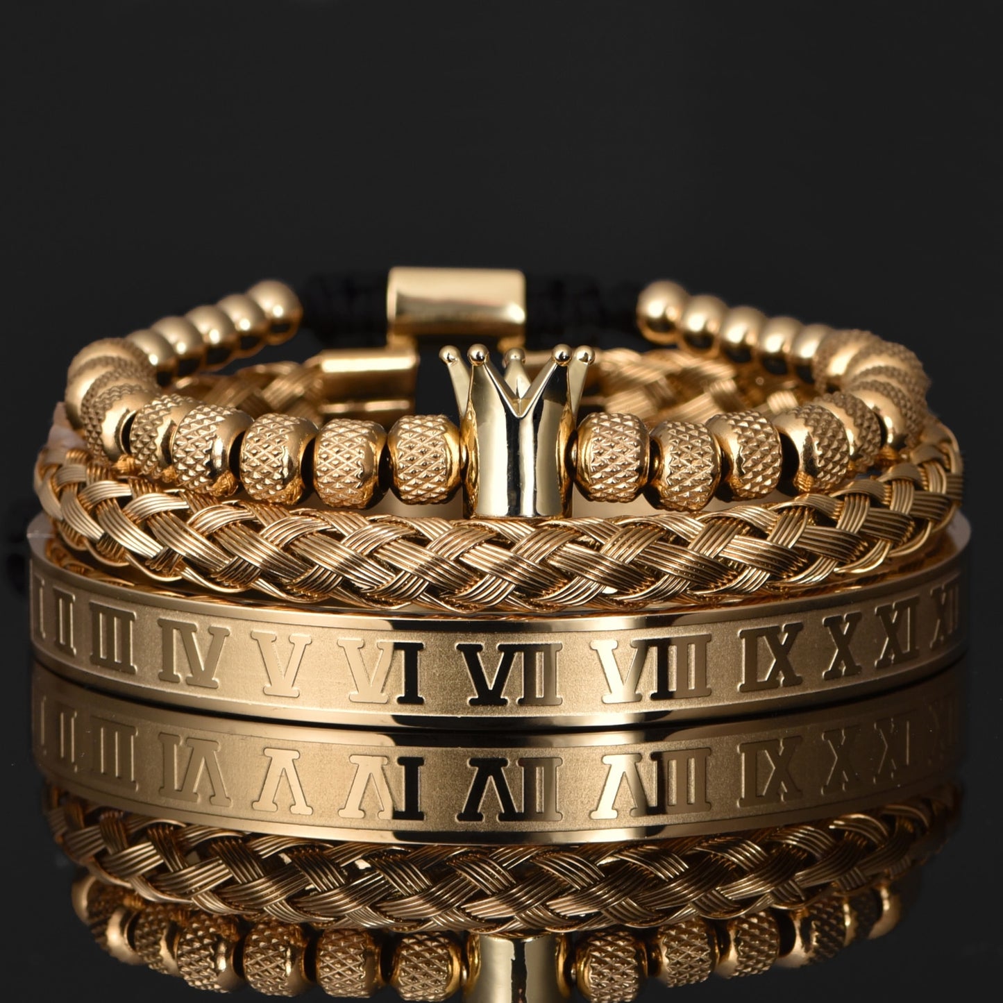 Roman Royal Crown Adjustable Stainless Steel Bracelets - All three