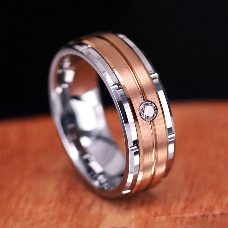 Rose Gold Titanium Ring With Crystal Inlay