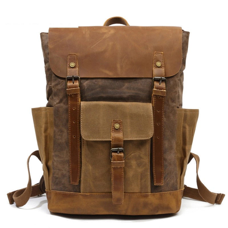 Vintage Canvas Leather Backpack - Medium