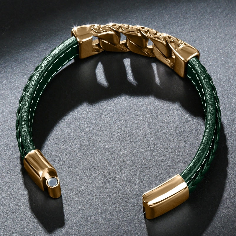 Square Link Leather Bracelet