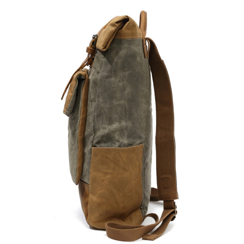 High Quality British Design Oil wax Canvas with Leather Bag Men School Backpacks fo College Students Women