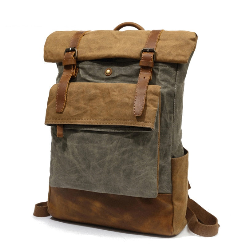 High Quality British Design Oil wax Canvas with Leather Bag Men School Backpacks fo College Students Women